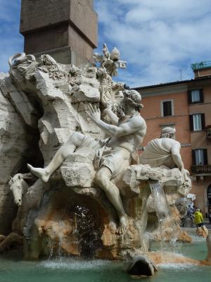罗马, 2016, 罗马 piazzanavona, 喷泉, 雕像, 雕塑, 意大利