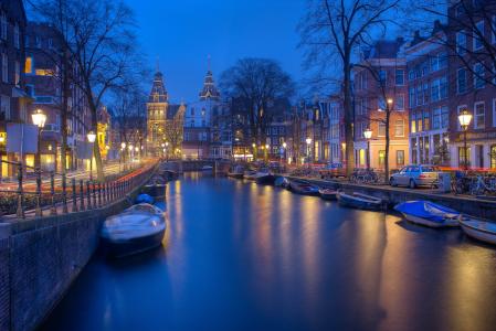 阿姆斯特丹, 晚上, 运河, 晚上, 壁纸, 照明, 反思