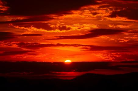 日落, 红色, 天空, 火热, 橙色, 云彩, 多云