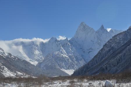 山脉, 高加索地区, 冬天, 景观, 山, 雪, 自然
