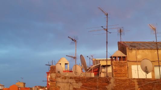 巴塞罗那, 城市, 天线, 屋顶, 电视, 建筑