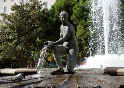 喷泉, 女人, 水, 射流, 喷雾, 雕像, 女孩