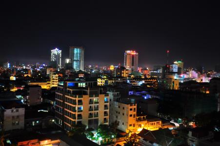 柬埔寨, 城市, 亚洲, 金边, 金边, 晚上, 天空