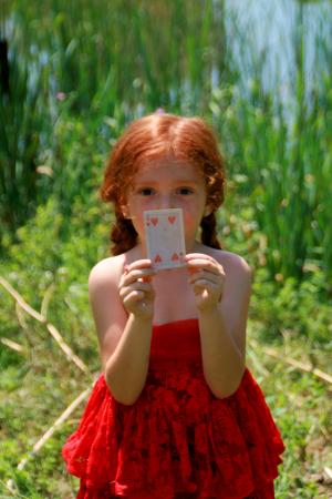 女孩, 红色, 纸牌游戏, 湖