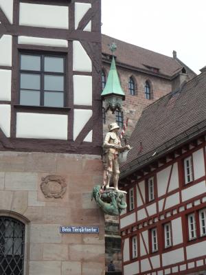 骑士, 龙, 中世纪, 旧城, 外墙, 桁架, fachwerkhäuser