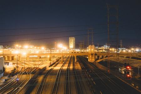 棕色, 混凝土, 火车, 铁路, 桥梁, 晚上, 行业