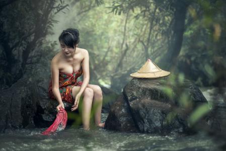 亚洲, 洗澡, 柬埔寨, 瀑布, 很酷, 文化, 可爱
