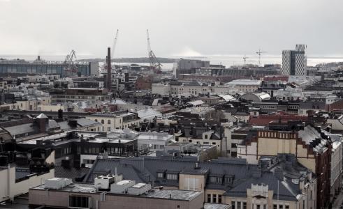 屋顶, 端口, 起重机, 赫尔辛基, 城市, 地平线