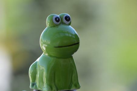青蛙, 绿色, 有趣, 关闭, 绿色的小青蛙, 陶瓷, 德科