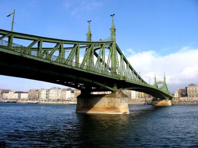 布达佩斯, 桥梁, 蓝蓝的天空, 多瑙河, 河, 资本, 支柱