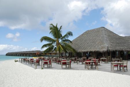 海滩, 马尔代夫, 酒吧, 沙子, 云的天空, 建筑的结构, 天空