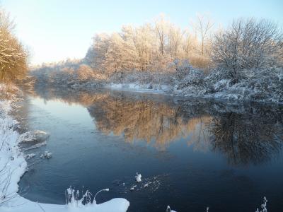 冬天, 美丽, 雪, 弗罗斯特, 河, 镜像, 傍晚的太阳