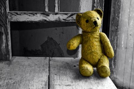 老, 熊, 玩具, 儿童, 隐藏, 孤独, 被遗弃