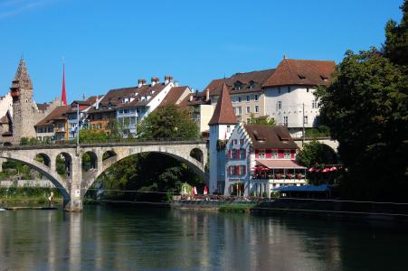瑞士, bremgarten, 铁路桥梁, 河