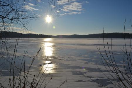 湖, ratzeburg, 冰, 太阳, 雪, 冬天, 冻结