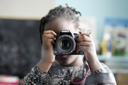 儿童, 摄影师, 自画像, 摄影, 黑色皮肤, 肖像, 女孩