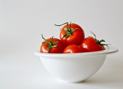 红色, 西红柿, 白色, 塑料, 碗里, 食品, 厨房