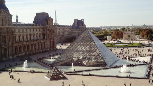 金字塔, 罗浮宫, 巴黎, 建筑, 著名的地方, 欧洲, 城市景观