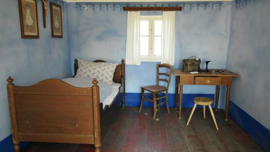 床上, 古董, 睡眠, 怀旧, 蓝色, 白色, 婴儿房