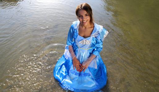 女孩, 公主, 湖, 水, 穿衣服, 蓝色, 美