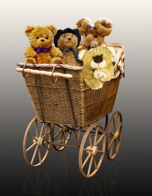 婴儿车, 老, 怀旧, 泰迪, 玩具熊, 软玩具, 毛绒的动物玩具