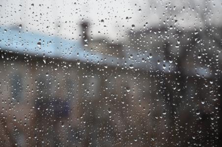 雨滴, 窗口, 雨, 玻璃, 模糊, 滴眼液, 天气