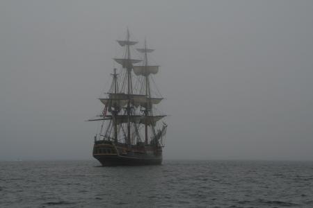 帆船, 3-帆柱, 船舶, 海, 雾, 帆船, 帆船