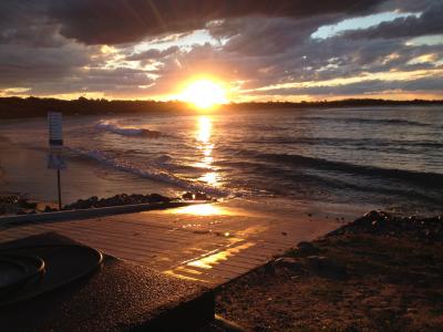 日落, 点 plomer, 新南威尔士州, 澳大利亚, 海滩, 海, 海洋