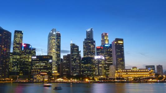 新加坡, 河, 天际线, 建设, 水, 蓝蓝的天空, 金融区