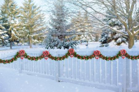 白色的尖桩篱栅, 圣诞节, 花环, 栅栏, 冬天, 纠察队, 白色