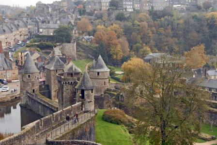 法国, 城墙城堡, 护城河, 欧洲, 老, britany, 中世纪