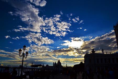 日落, 威尼斯, 水城, 地方机场, 蓝色的天