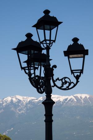 灯笼, 街上的路灯, 山脉, 雪, 天空, 景观