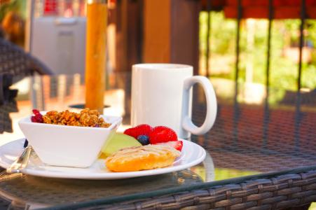 早餐, 咖啡, 松饼, 蛋糕, 草莓
