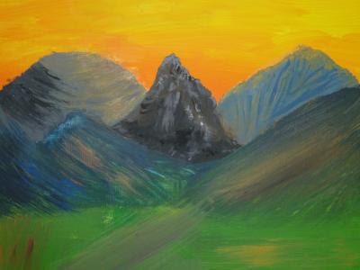 绘画, 景观, 山脉, 照明, 丙烯酸涂料, 压克力, 山风景