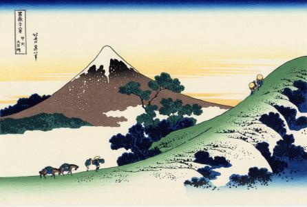 富士山, 火山, 日本, 天空, 日落, 绘画
