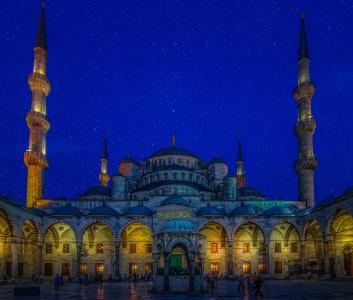 蓝色清真寺, 土耳其, 伊斯坦堡, 清真寺, 宗教, 光, 晚上