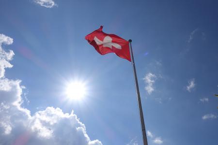 瑞士, 国旗, 十字架, 云彩, 颤振, 红色, 白色