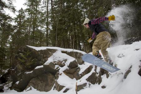 滑雪, 单板滑雪, 跳转, 雪, 冬天, 伍兹, 岩石