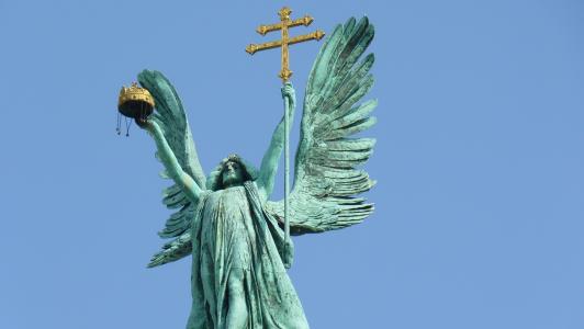 布达佩斯, 英雄广场, 大天使, 雕像, 基督教, 宗教, 雕塑