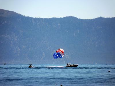 太浩湖, 特拉基, 海滩, 沙滩, 滑翔伞, 快艇, 滑翔伞