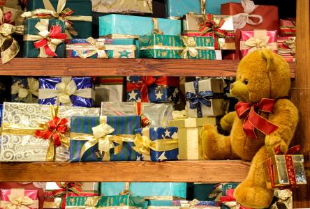 圣诞节, 礼品, 玩具熊, 快乐, 贺卡, 包装, 包装