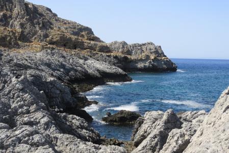 地中海, 景观, 海滩, 平静, 水, 岩石