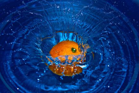 橙色, 下降, 水, 水果, 溅, 溅, 蓝色