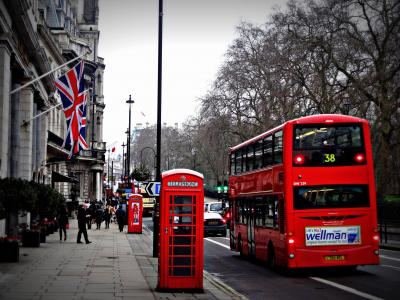 伦敦, 街道, 电话, 小木屋, 红色公共汽车, 双层巴士, 伦敦-英国