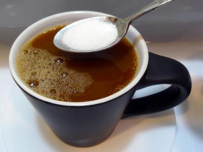 黑杯, 咖啡, 杯咖啡, 咖啡厅, 早上, 饮料, 勺子