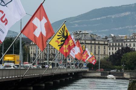 旗帜, 瑞士, 日内瓦, 国旗, 颤振, 旗杆, 水