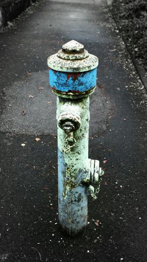消火栓, 老, 蓝色, 绿色, 城市, 水, 消防