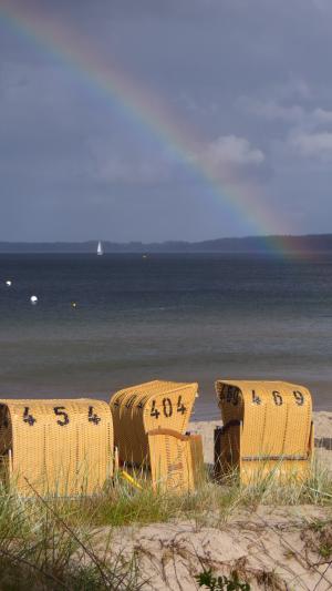 波罗地海, 海, 水, 海滩, 沙滩椅, 彩虹, 天气