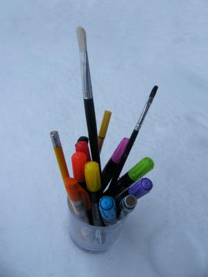 油漆, 彩色的铅笔, 笔刷, 办公室, 钢笔, 多彩